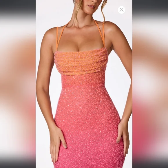 Monte Carlo Embellished Maxi Dress in Red and Orange Ombré Oh Polly - Picture 3 of 6